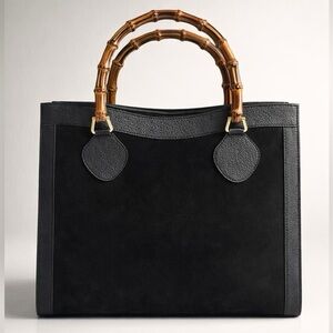 GUCCI Diana tote, black suede, chèvre trim, bamboo, *redone interior lining*EUC